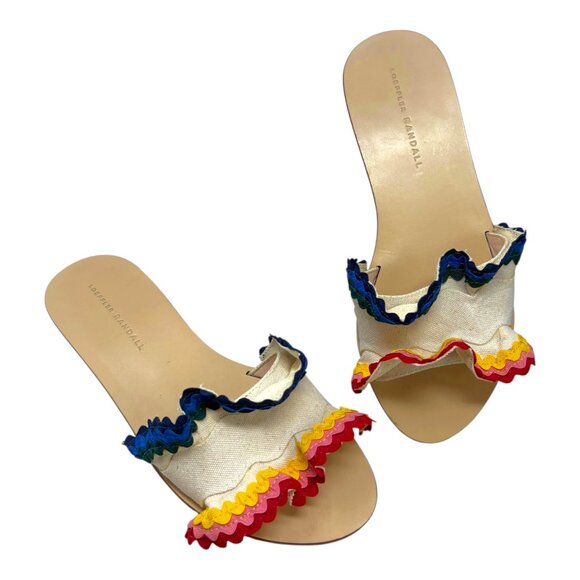 Loeffler Randal Birdie Natural Canvas‎ Ric Rac Ruffle Slides - Picture 9 of 11